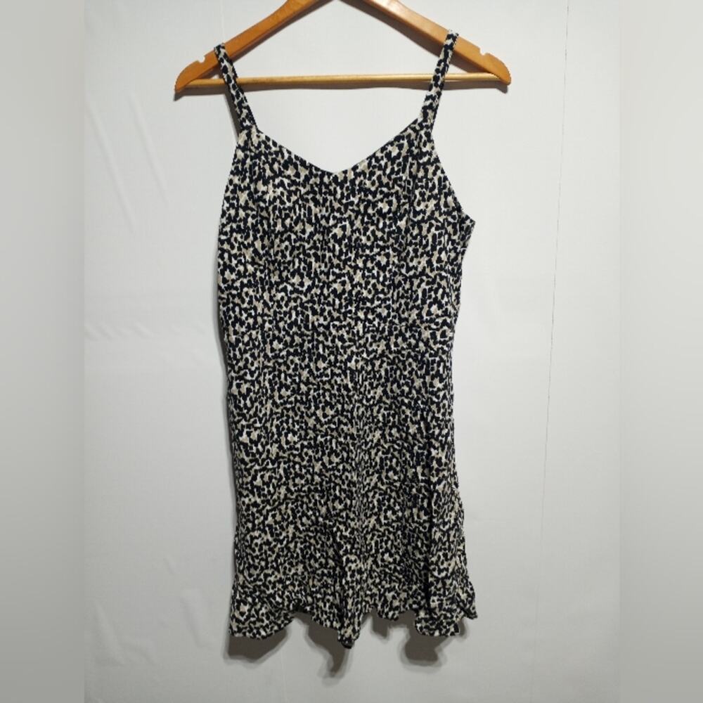 Old Navy Cheetah Cami Dress Size Medium Black and Tan Linen Blend